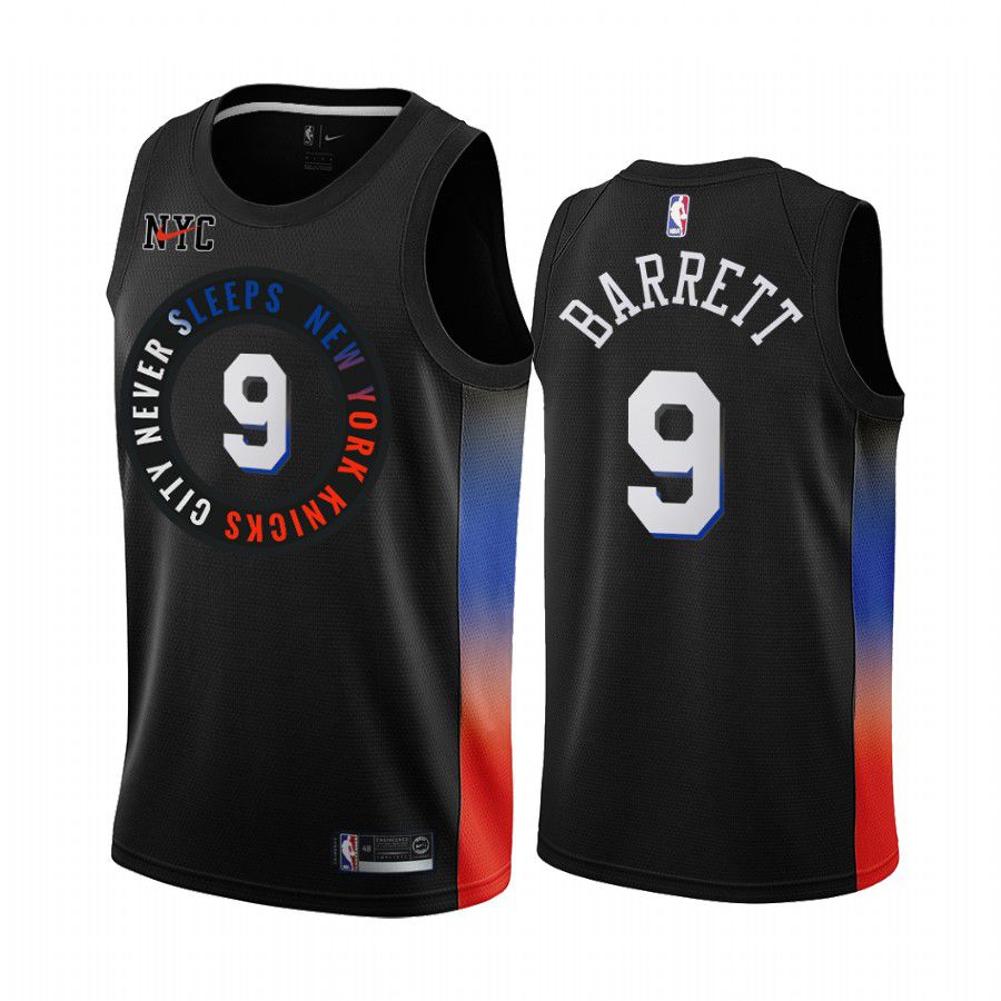 Men New York Knicks 9 rj barrett black city edition 2020 nba jersey